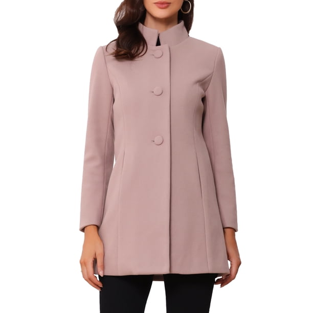 INSPIRE CHIC Abrigo de Mujer de Largo Medio con Cuello Mao, Abotonado, Abrigo de Invierno con Bolsillos Inclinados y Forro Completo Gris Rosa M