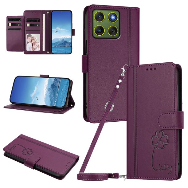 Funda Cartera Trébol para Motorola Edge 70 5G con Ranuras Tarjetas y Carga Inalámbrica Violeta