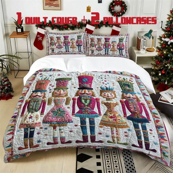 3pcs Nutcracker Printed Bedding Set Soft Duvet Cover with 2 Pillowcases All Season Comfort