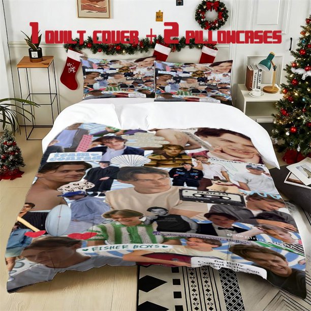 3pcs Conrad Fisher Collage Printed Bedding Set Soft Duvet Cover with 2 Pillowcases All Season Comfort
