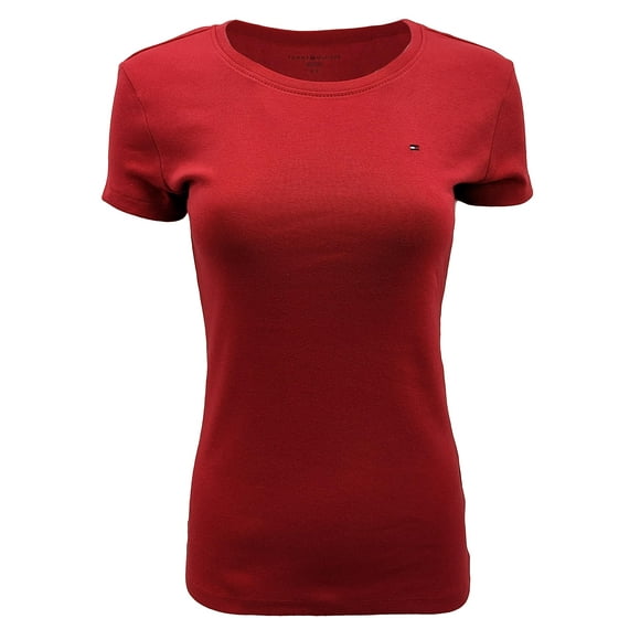 Camiseta Tommy Hilfiger para mujer con cuello redondo y logotipo, color rojo, talla XL