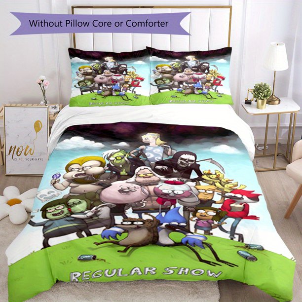 3pcs Bedding Set Duvet Cover Closure Includes 1 Duvet Cover & 2 Pillowcases for All Seasons Bedroom Decor, Home Dorm High-Definition Print Regular Show F223