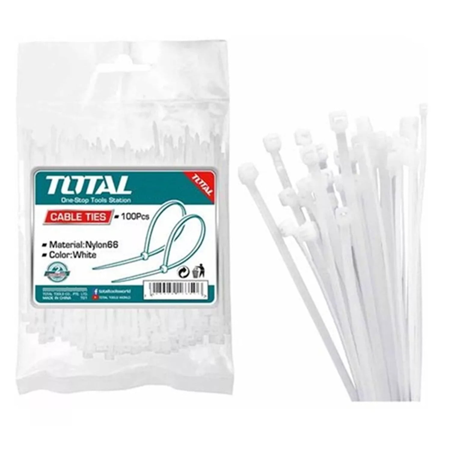 Total Tools - Brida Amarra Abrazadera Plástica 100 X 2.5mm Pack 100 Unds