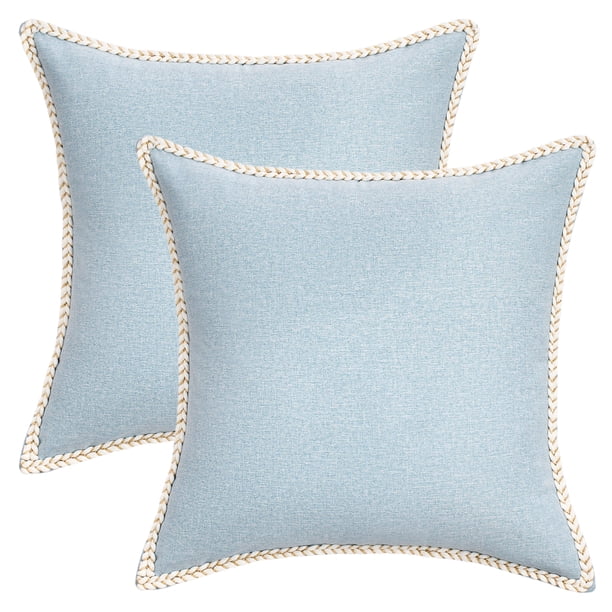 REGALWOVEN Paquete de 2 fundas decorativas para cojines suaves con ribete para sofá cama sala de estar azul 18" x 18"