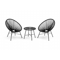 Space Home - Juego Terraza 3 Piezas Hilo Negro Con Mesa Redonda