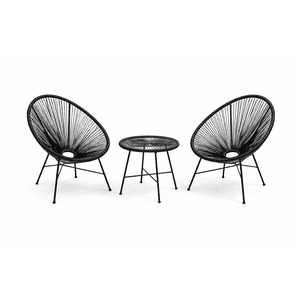 Space Home - Juego Terraza 3 Piezas Hilo Negro Con Mesa Redonda