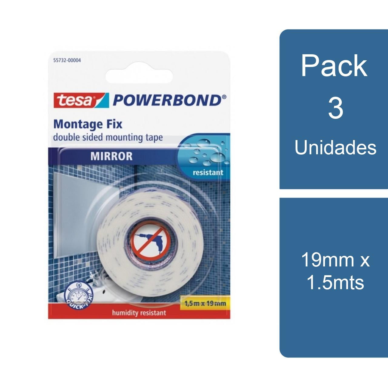 Tesa - Pack 3 Cintas Doble Contacto Para Espejos 19mm X 1.5mts
