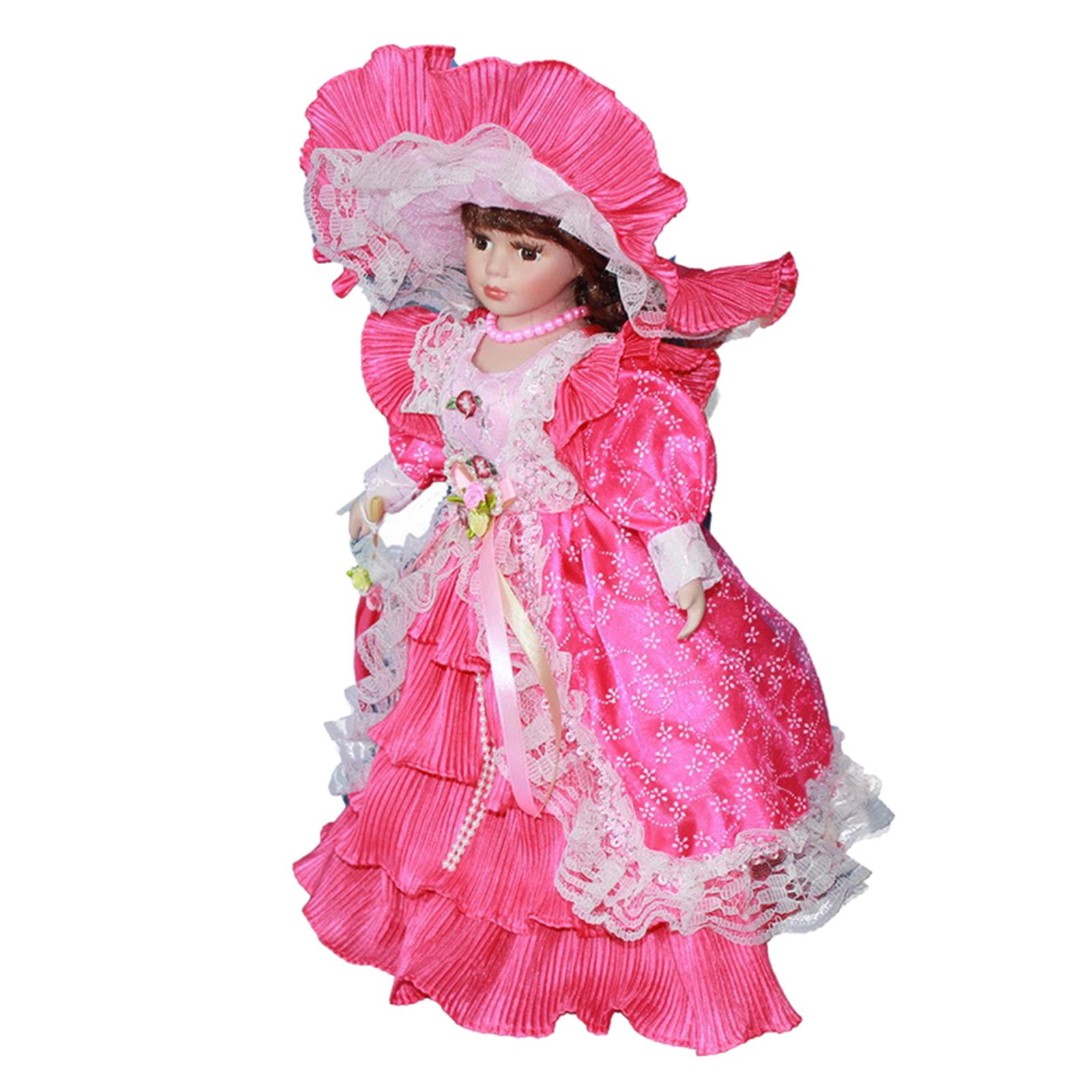 Magideal - Muñeca De Cerámica Con Vestido, Figura De En Miniatura, Hermosa Mujer Para Adorno, Decoración De Escritorio De Cumpleaños, Regalo Para Niños Rosa