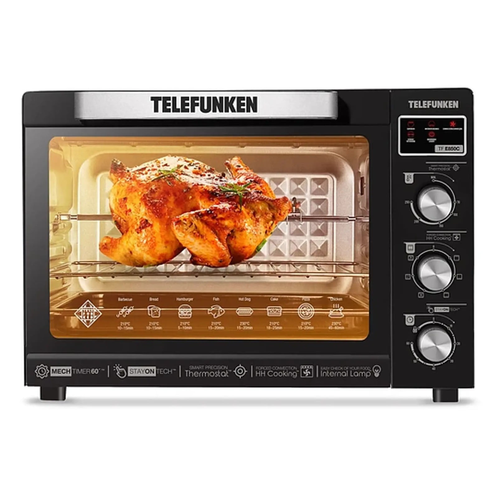 Horno De Mesa Eléctrico Telefunken Tf E850c 80l Negro Capacidad 80 Litros 2200w