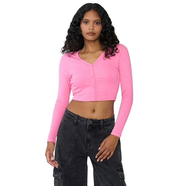 Polera Mujer Manga Larga Broches Color Rosado Corona
