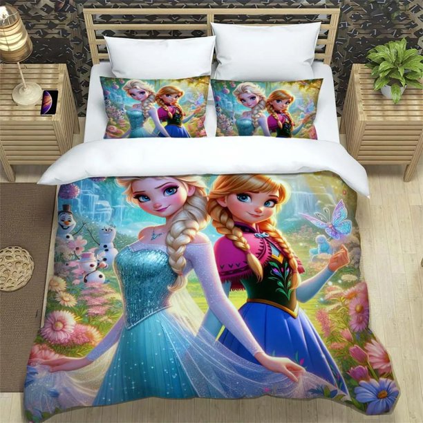 Frozen Elsa Printed 2/3pcs Bedding Set Duvet Cover 100% Polyester Full Size Anime Home Decor Suitable For Children Bed Sheets