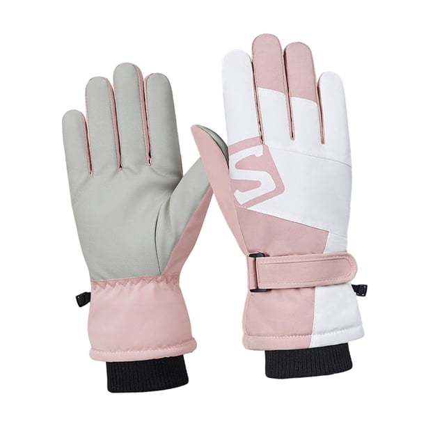 Guantes De Esquí De Invierno Guantes De Nieve A Prueba De Viento Con Pantalla Táctil Para Patinar Nieve Al Aire Libre Rosa Blanco