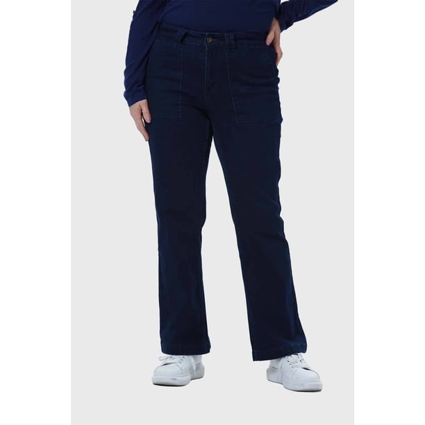 Jeans Mujer Flare Bolsillo Parche Azul