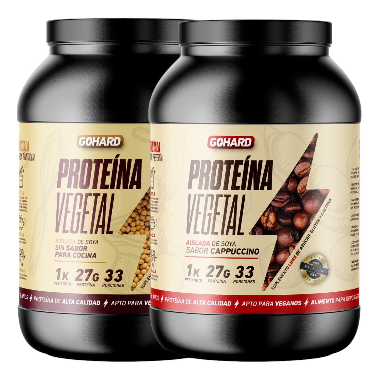 Gohard - Pack Proteinas Vegetales 2kg Total Sin Sabor - Capuccino