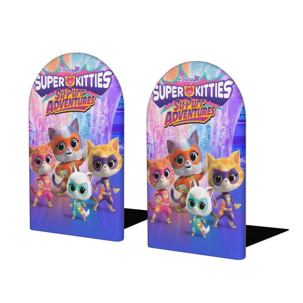 Supergatitos Sujetalibros decorativos temáticos, tope para estantería con base antideslizante, uso dual para hogar y oficina - 2 piezas