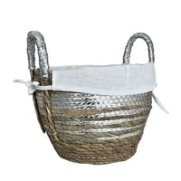 Oem - Macetero Cesto Canasto Tejido Mimbre Plateado Grande