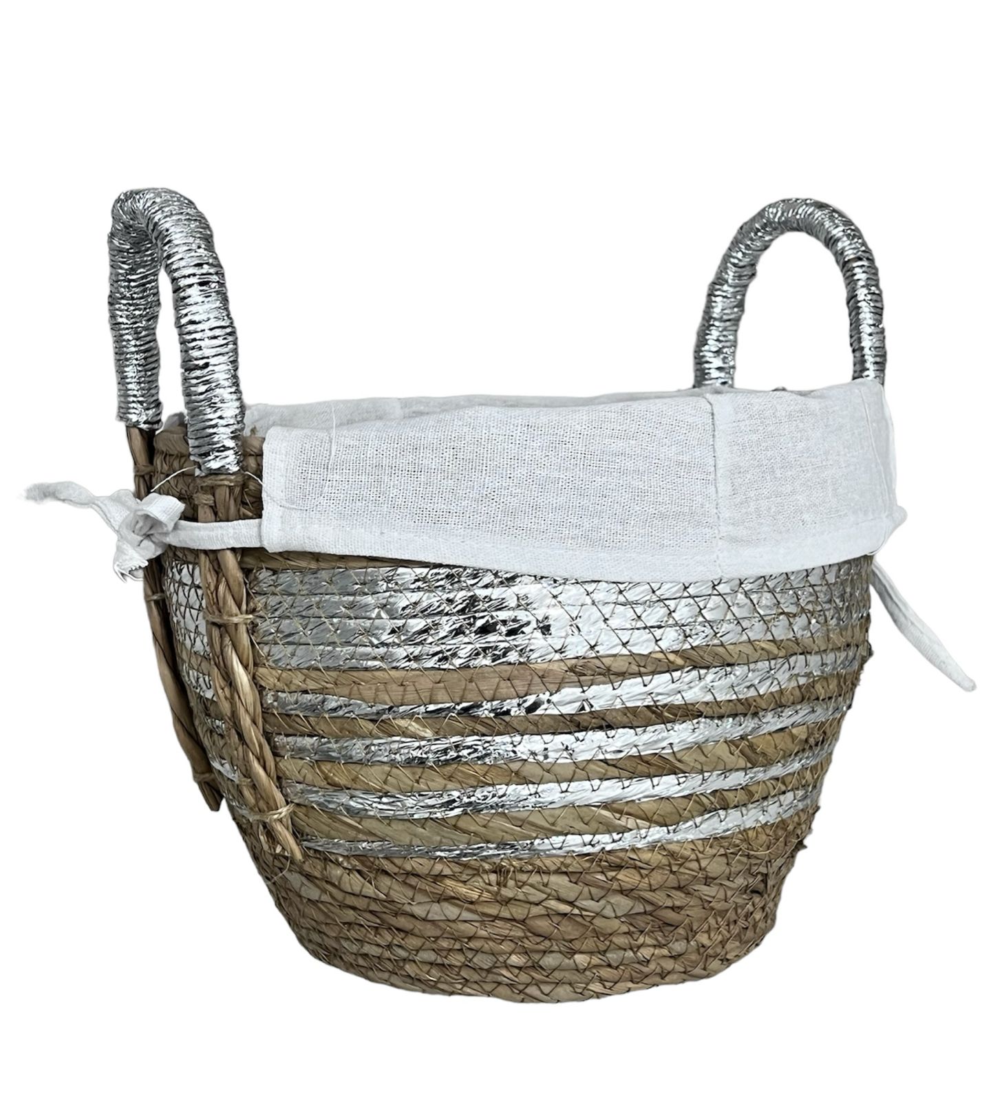 Oem - Macetero Cesto Canasto Tejido Mimbre Plateado Grande