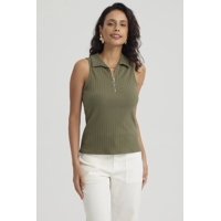 Fashionspark - Polera Mujer Rib Medio Cierre Verde Musgo