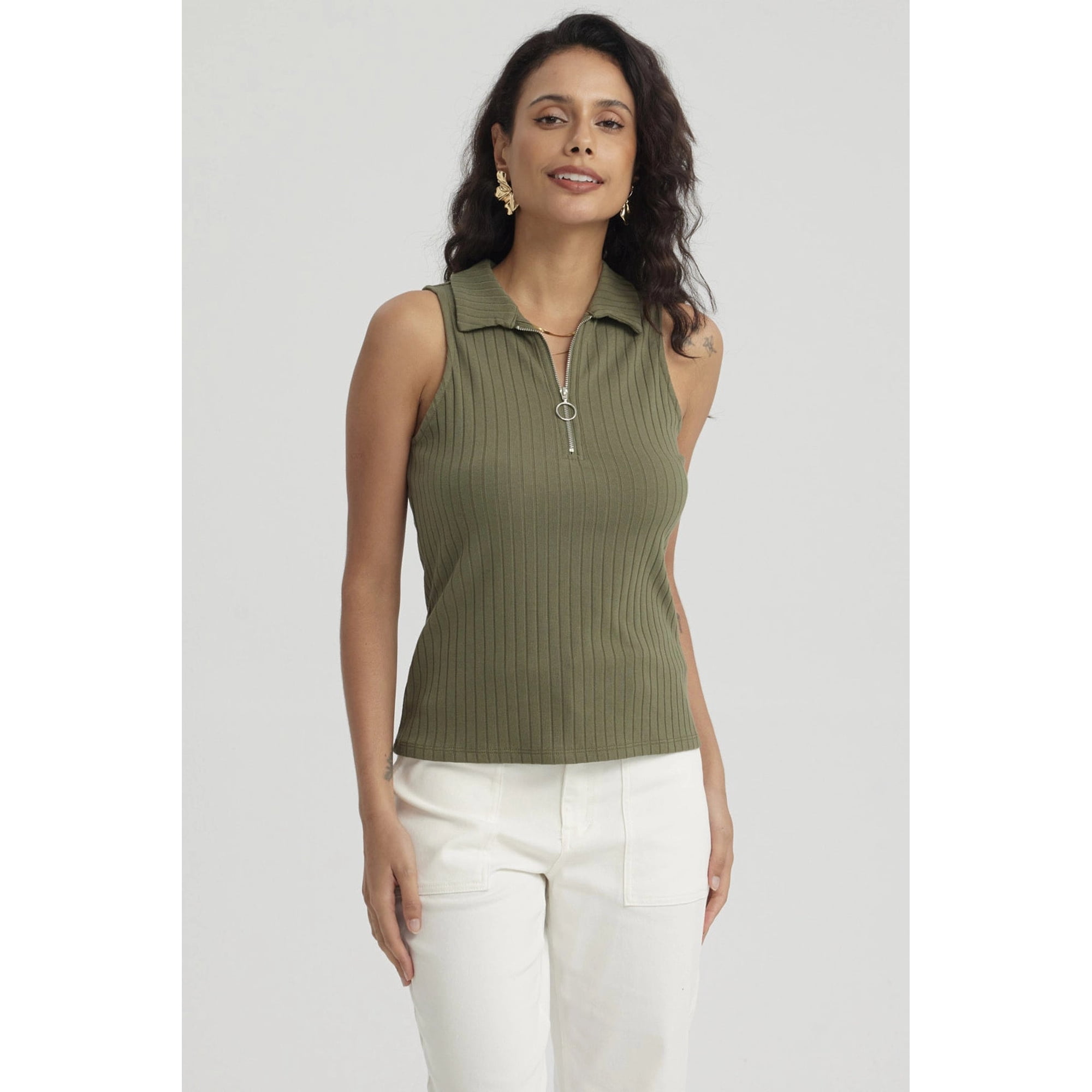 Fashionspark - Polera Mujer Rib Medio Cierre Verde Musgo