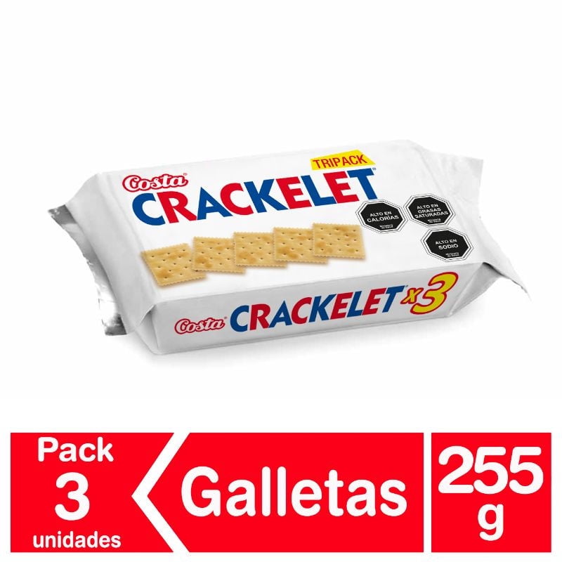 Galletas Saladas Pack 3 Un Caja 255 g Crackelet