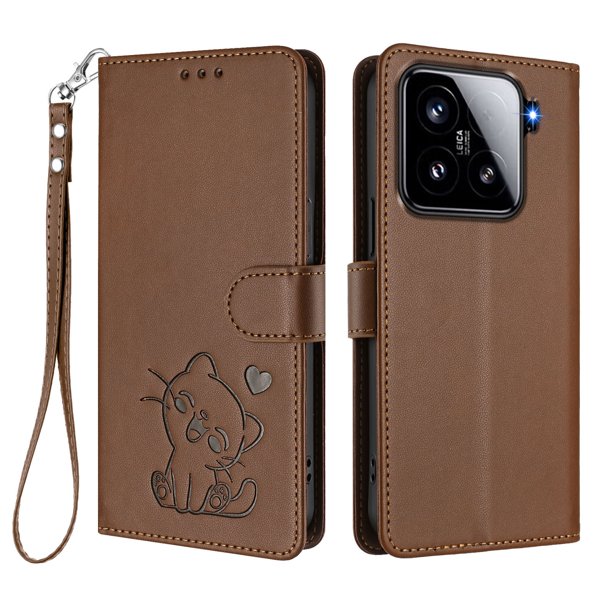 Carcasa Billetera de Cuero Sintético para Xiaomi 15, Marrón