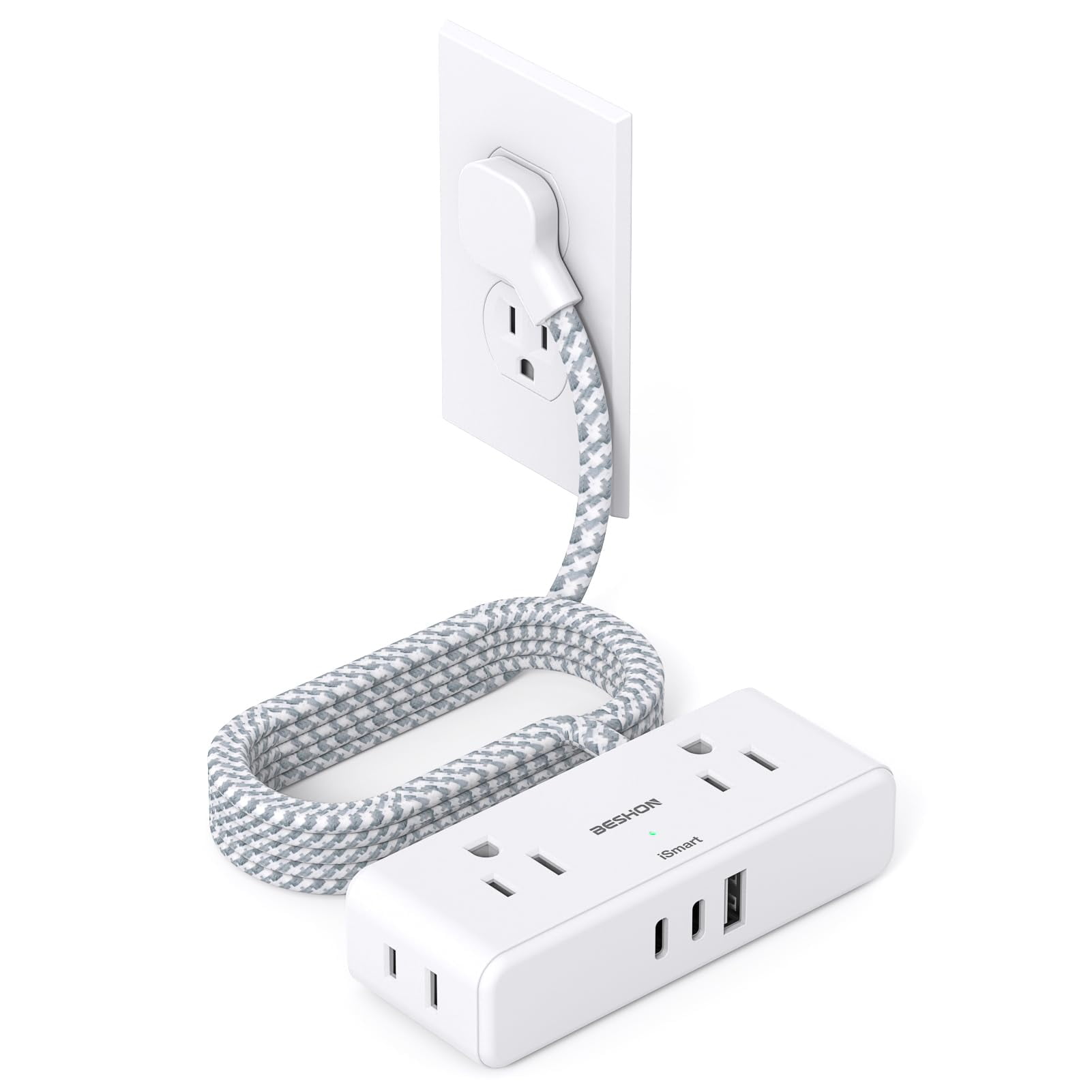 Cable De Extensión Plano Power Strip Beshon De 1,8 M Con 4 Salidas, 3 Usb