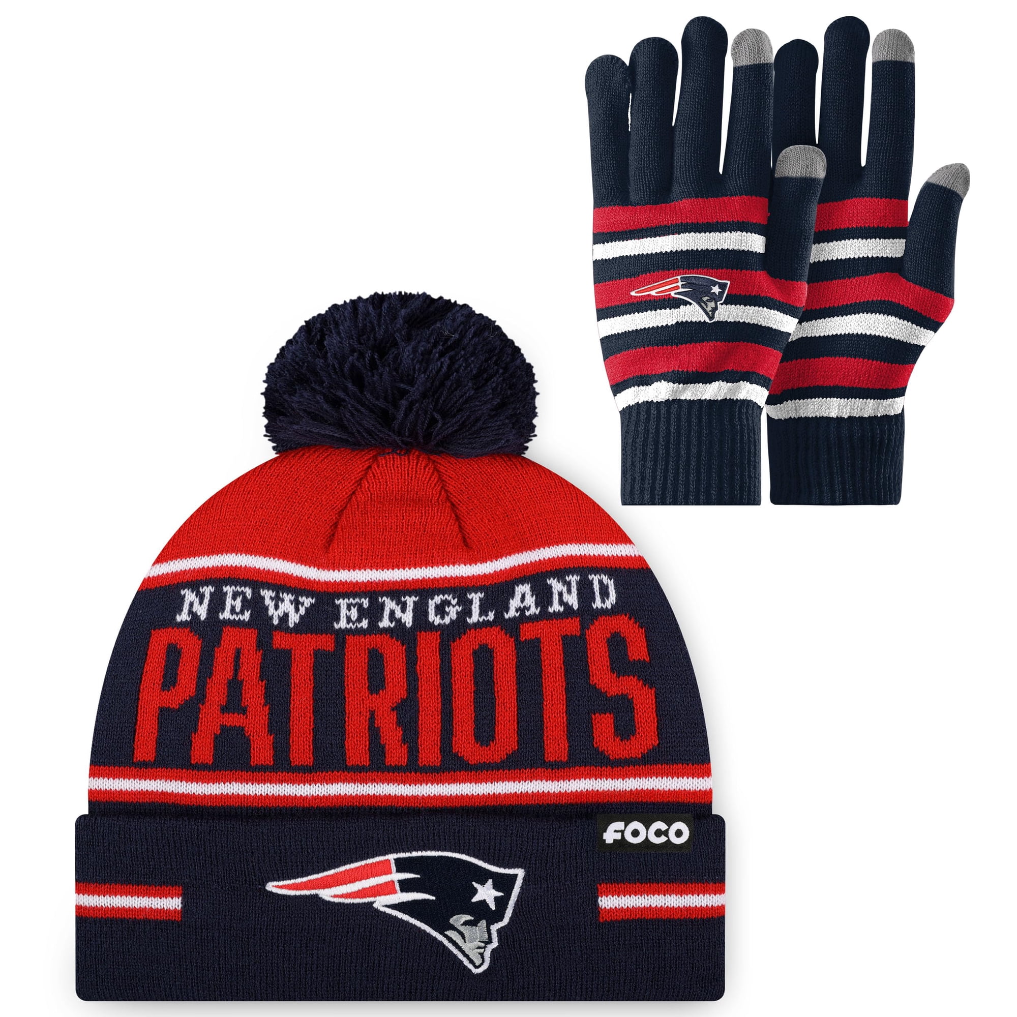 Bundle Foco New England Patriots Nfl, Guantes Elásticos Y Gorro