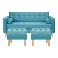 Bodevir - Sofa Retro 3C + 2 Pouf Felpa 05 Turquesa