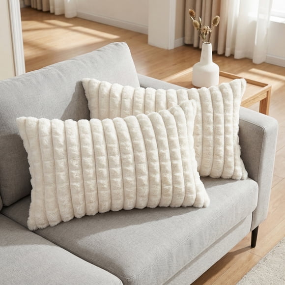 REGALWOVEN Fundas de Cojín Juego de 2, Fundas de Almohada de Sofá de Felpa Suave Sólida para Decoración del Hogar Sala de Estar Cama Blanca 12" x 20"