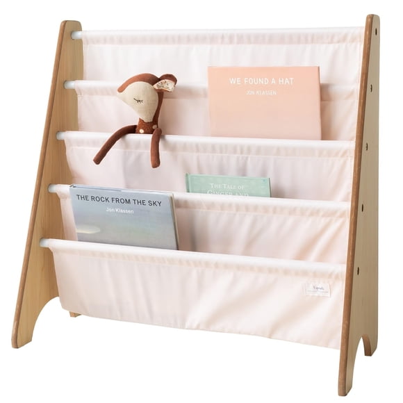 Estantería 3 Sprouts Kids con tela reciclada, 4 niveles, 35 libros rosas