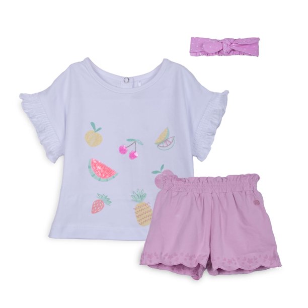 Conjunto Bebé Niña Manga Corta Broches Floral Malva Pillin