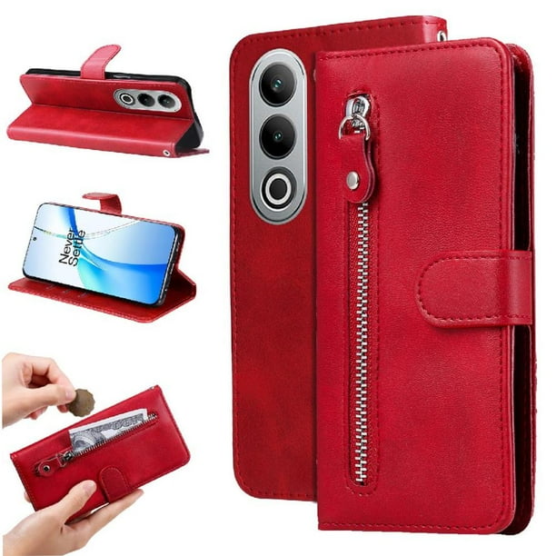 Funda con Cremallera para OnePlus Nord CE 4 5G, Carcasa Cartera de Cuero PU con Soporte y Tarjetero
