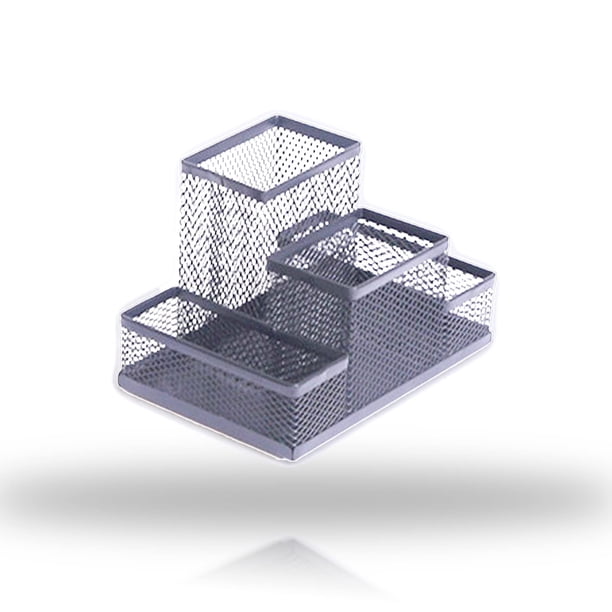 Organizador de Escritorio Koofull Porta Bolígrafo de Malla Metálica 15x10x10cm Plateado