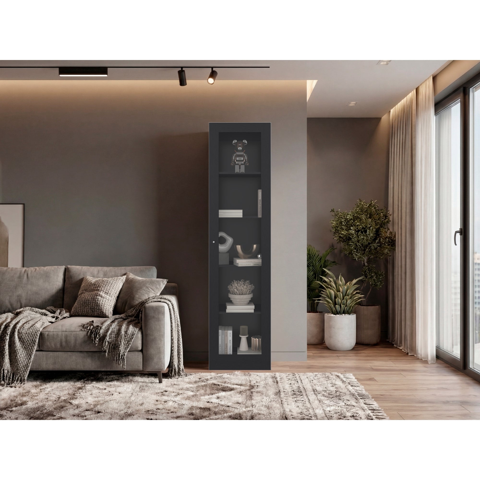 Tuhome - Mueble Vitrina 1 Puerta Vidrio Home 180,6x45x31,3 Cm Wengue