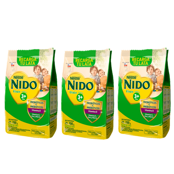 Pack 3 Leche En Polvo Nido Etapa 3+ Bolsa 700g +3 años
