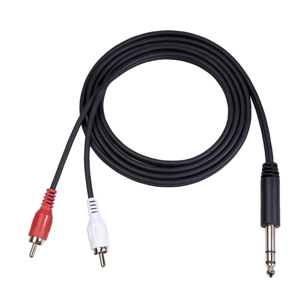 1 pieza de 6,35 mm a 2RCA Cable 1,5 M de longitud interconexión 35 mm receptores chapado en oro doble adaptador de sonido estéreo Cable RCA
