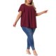 thumbnail image 4 of Agnes Orinda Blusa de Chifón para Mujer Talla Grande Camisa de Doble Capa Cuello Redondo Mangas Cortas con Volantes Tops Casual de Trabajo 2X Burdeos, 4 of 8