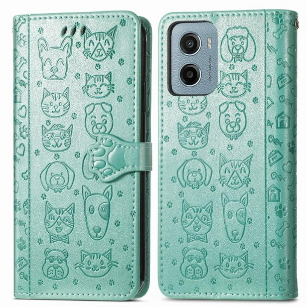 Funda Cartera FOXDOCK para Motorola Moto G05 , Flip PU con Relieve de Gatos y Perros, Tarjetero y Soporte