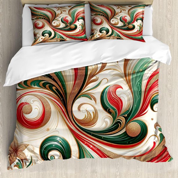 Lunarable Snowflake Duvet Cover Set Winter Theme Christmas Illustration Cold Weather Season Inspired Celebration Decorative