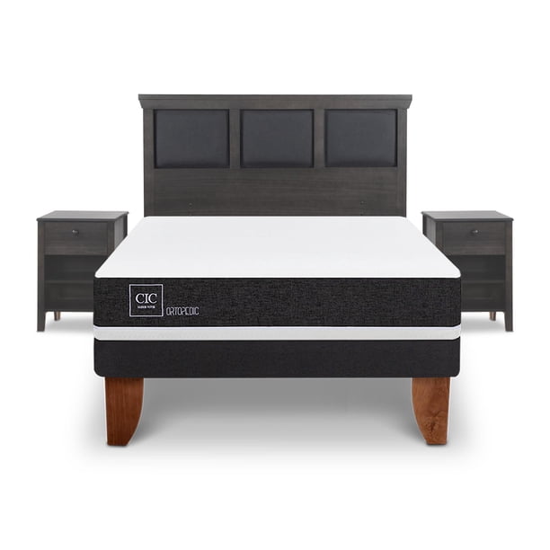 Cama Europea Europea Ortopedic 2P Bn Set Torino Gris 2 Plaza Base Normal