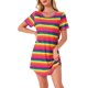 thumbnail image 1 of INSPIRE CHIC Camisón a Rayas Coloridas para Mujer Regreso a Clases Camiseta de Manga Corta Cuello Redondo Vestido Ligero Casual para Dormir M Rosa Fucsia, 1 of 6