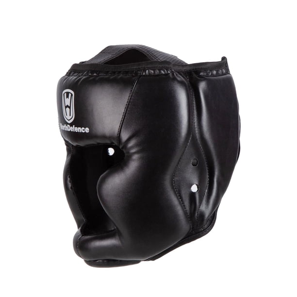 Casco de boxeo protector de cabeza acolchado grueso ajustable PU cobertura de cara completa para entrenamiento de Muay Thai Taekwondo Sparring Karate azul de 50 a 60cm