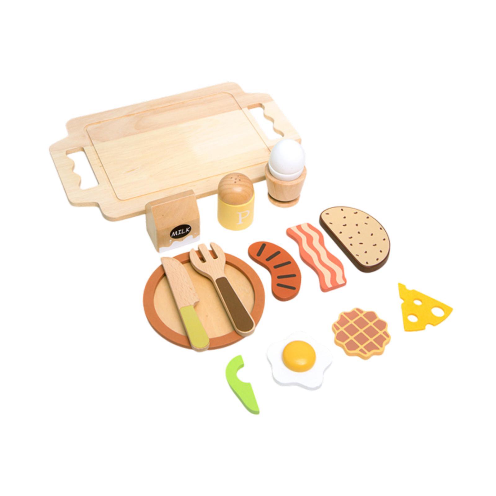 Magideal - Play De La Pretensión De Madera Establece El Juego De Comida De Desayuno Juego De Roles Realista Play Featend Cooking Toys Para La Fiesta De Cumpleaño