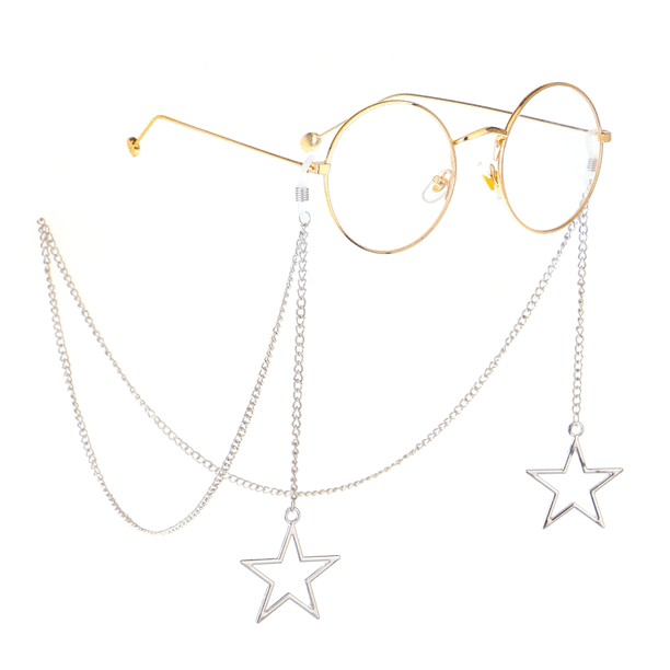 Cadena para gafas hecha a mano con colgante de cinco estrellas de plata y cuerda de metal antideslizante popular
