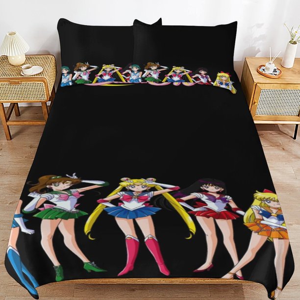 Sailor Moon Bedding Sets Ultra Soft Skin-Friendly Duvet Cover 3 Piece, Cute Comforter Cover Bed Set for Boys Girls Kids