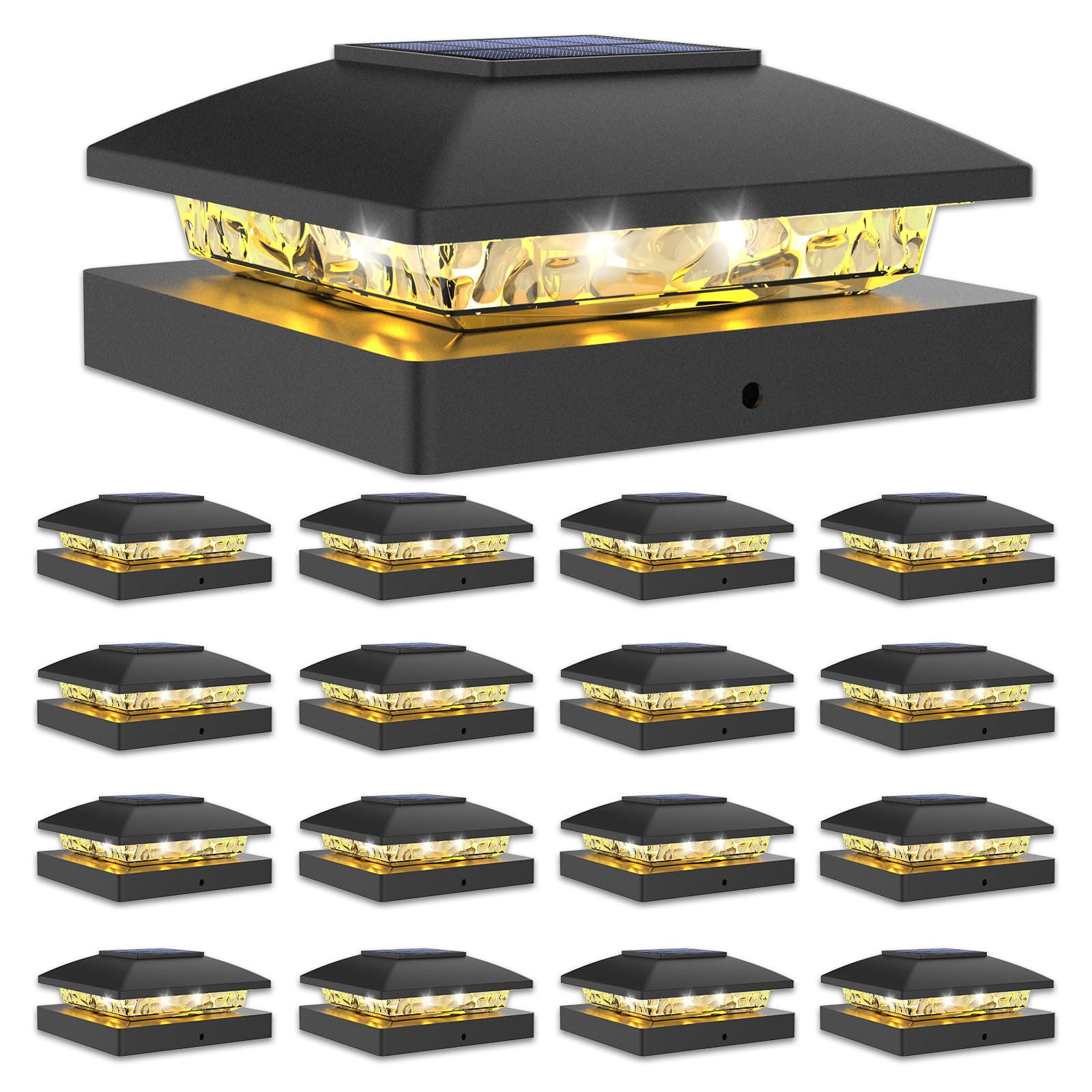 Luz Solar Para Tapa De Poste Volisun 4x4, Impermeable, Blanco Cálido, Paquete De 16