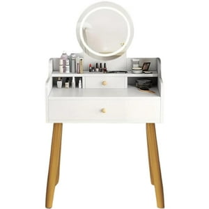 Castellaro - Tocador Maquillaje Madera Blanco + Espejo Luz Led Demi Compact