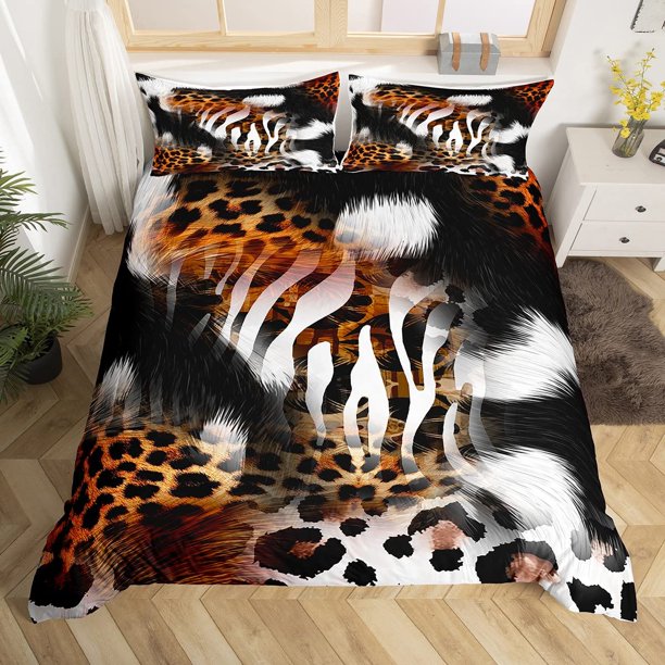 v1117 Bed Sheets Zebra Print Bedding Set, Striped Zebra Animal Print Decorative Quilted Piece Comforter Cover with Pillow Shams, King Size 3-Piece Bedding Set (1 Duvet Cover + 2 Pillow Shams) Bed Sh