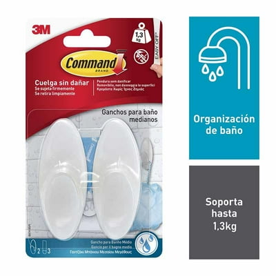 Ganchos Para Baño Mediano Tiras Impermeables Blanco 2 Unidades Command