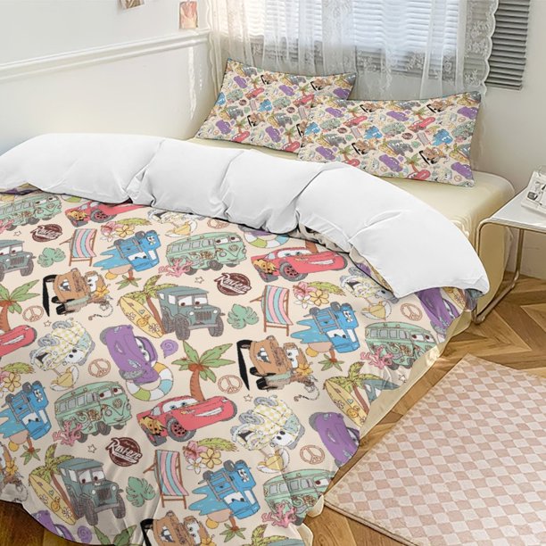 Vacation Cars Lightning Mcqueen Comforter Set Soft 3 Pcs Twin Bedding Sets Thicken for All Season